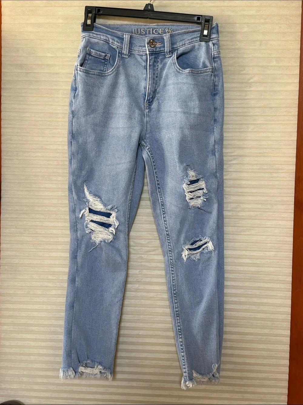 Justice Light Wash Ripped Skinny Jeans size 14 child